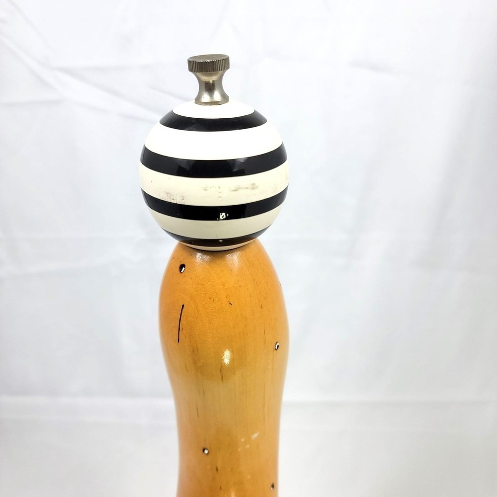 Robert Wilhelm Studio Art Wooden Pepper Mill Grinder Black White Polka Dot 18" - Picture 7 of 10